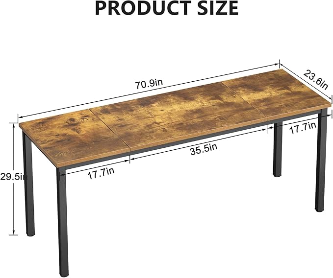 DlandHome 71 inches X-Large Computer Desk, Composite Wood Board, Decent and Steady Home Office Desk/Workstation/Table,23.6 Wide, Retro