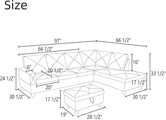 NAYSAYE L Shaped Couch, Modular Sectional Couch with Ottoman Storage, Modern Lounge Sofa Convertible Sectional Couches for Living Room, Apartment, Brown