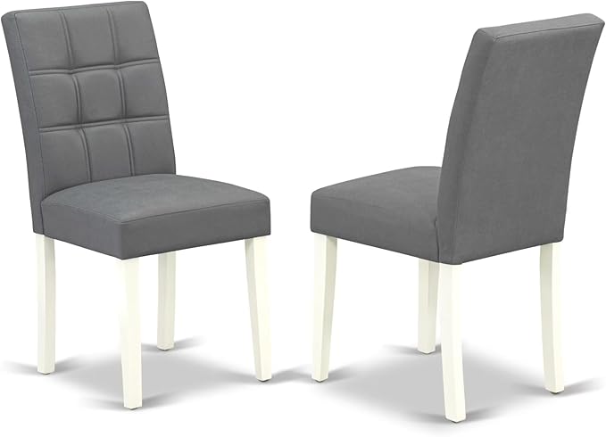 East West Furniture DOAS7-LWH-41 7 Piece Modern Dining Table Set Includes A Wood Table and 6 Platinum Gray Polyester Fabric Padded Chairs with Stylish Back- Linen White Finish