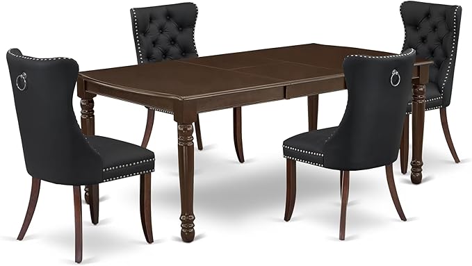 East West Furniture DODA5-MAH-12 5 Piece Dining Table Set Includes a Rectangle Wooden Table with Butterfly Leaf and 4 Polyester Fabric Upholstered Chairs, 42x78 Inch, Mahogany