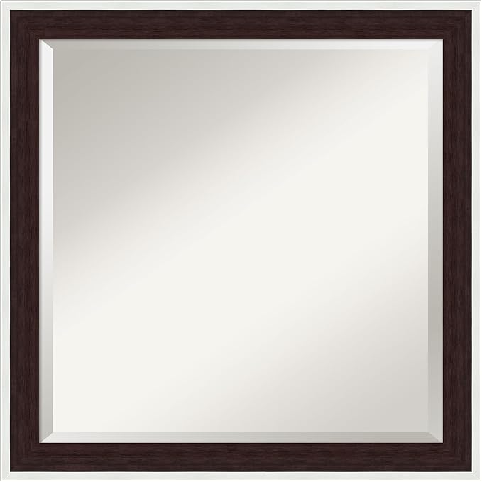 Amanti Art Wall Mirror 23x23 Maya Espresso Silver Square Bathroom Mirror for Wall Decor Living Room, Medium Modern Contemporary Frame, Hangs Horizonally and Vertically, Bathroom Decor, Beveled Edge