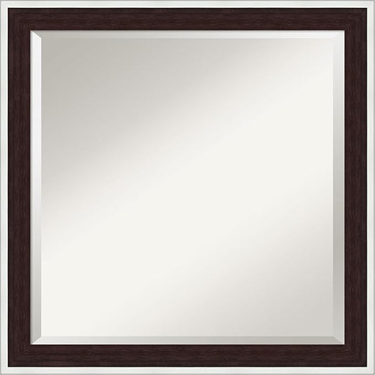 Amanti Art Wall Mirror 23x23 Maya Espresso Silver Square Bathroom Mirror for Wall Decor Living Room, Medium Modern Contemporary Frame, Hangs Horizonally and Vertically, Bathroom Decor, Beveled Edge