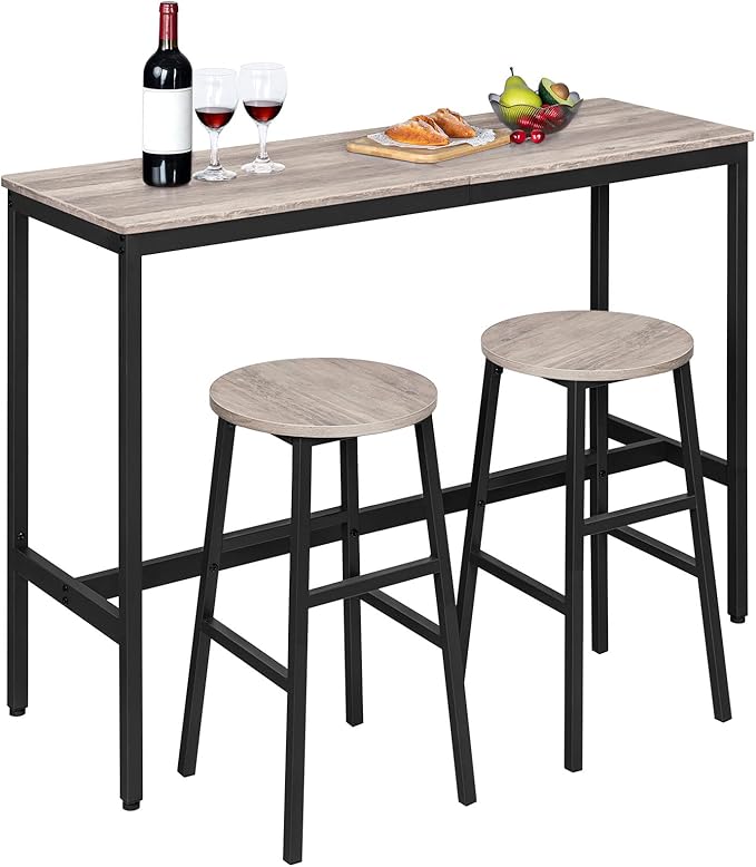 Bar Stools, Set of 2 Round Bar Chairs with Footrest, 24.4 Inch Kitchen Breakfast Bar Chairs, Industrial Bar Stools, Easy Assembly, for Dining Room, Kitchen, Greige BAHG0201Z
