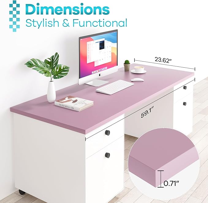 Kaboon Universal Tabletop 59.1"x23.62" Nostalgia Rose, Table Top only for Sit Stand Desk, Reversible Melamine Top,Double Desks Home Office