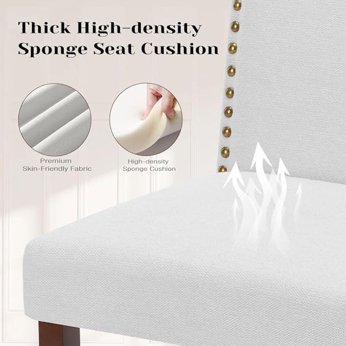 Kitchen Chairs Set of 6 Modern Upholstered Fabric Seat with Nailhead Trim and Ergonomic Lumbar Support for Living Room and Rustic Farmhouse Dining Area, Grey