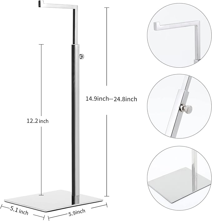 2 Pack Handbag Display Stands, Silver Purse Holder Display Stands, Adjustable Height Stainless Steel Hanger Rack for Retail Closet Vendors Display Luxury Bag Handbags Jewelry