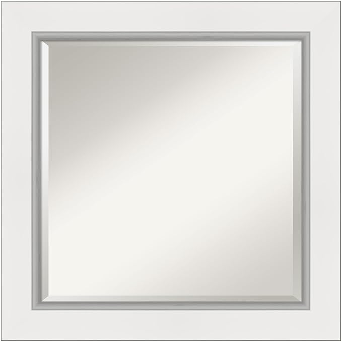 Amanti Art White Bathroom Mirror for Over Sink, 26x26 Eva White Silver Square Vanity Mirror, Medium Modern Frame, Hangs Horizonally and Vertically, Bathroom Wall Decor, Beveled Edge from WI, USA