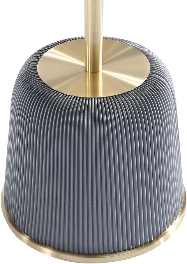 Manhattan Comfort Anderson Modern 15.75" Round End Tables 1.0 - Elegant Leatherette Upholstered Base with Pleated Design & Gold Steel Tabletop, Fully Assembled Accent Furniture, Set of 2, Grey
