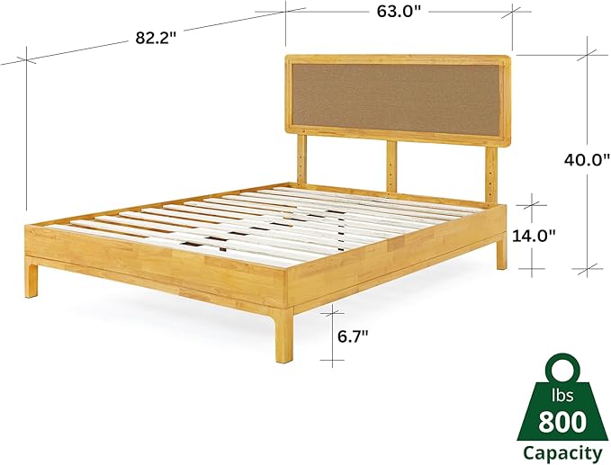 Bme Nipe Queen 14 Inch Bohemian Bed Frame with Adjustable Woven Headboard - Rustic & Vintage Unique Style with Acacia Wood - No Box Spring Needed - Easy Assembly - Natural