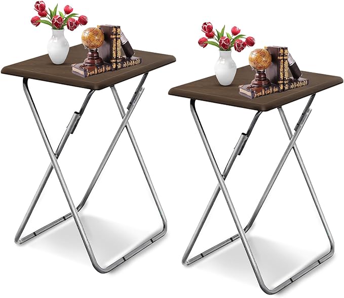 Garden 4 you Folding TV Tray Table on Bed & Sofa,TV Dinner Tray with Sturdy MDF,25In Portable Table with No Assembly Required （Walnut,2PC）