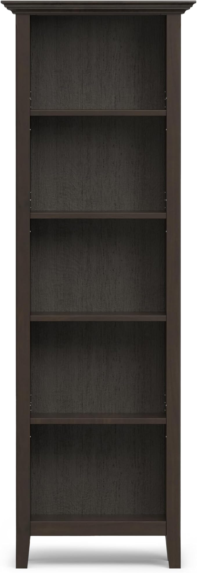SIMPLIHOME Amherst Bookcase - 70 inch Tall 5-Shelf Solid Wood Bookshelf in Hickory Brown, Transitional Storage for Living Room, Study Room or Office with Adjustable Shelves and Tapered Legs