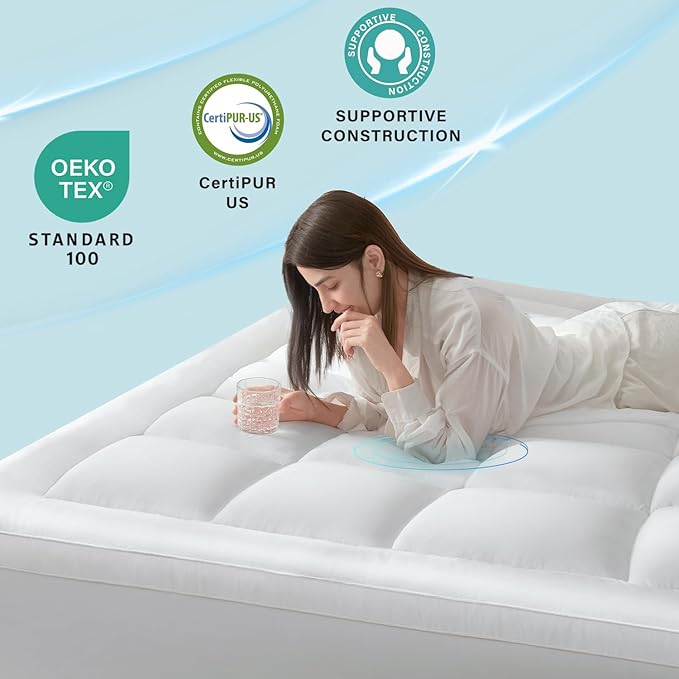 Anluoer Mattress Topper Queen for Back Pain, Memory Foam Pillow Top Mattress Topper Queen, 5X Support Extra Thick Breathable Mattress Pad with 8-21" Deep Pocket, 60x80 Inches, White