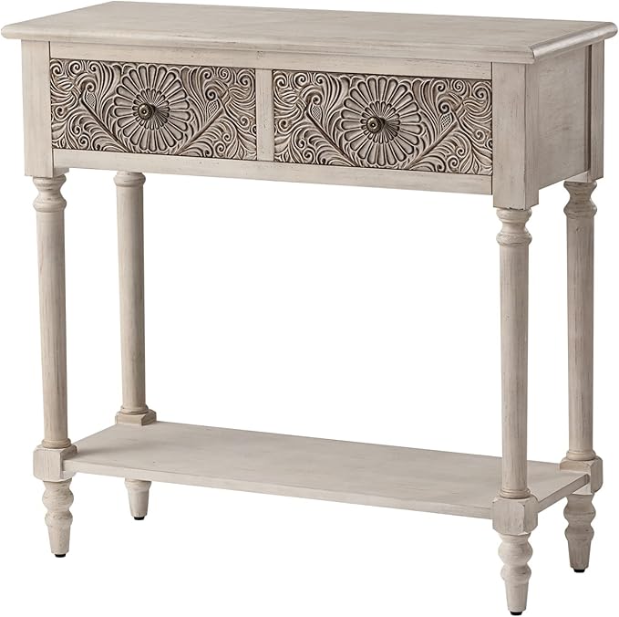 COSIEST Console Table with 2 Drawers, MDF Narrow Entryway Table with Storage Shelf, Wood Accent Sofa Table for Living Room, Entrance, Hallway, Couch, Light Grey