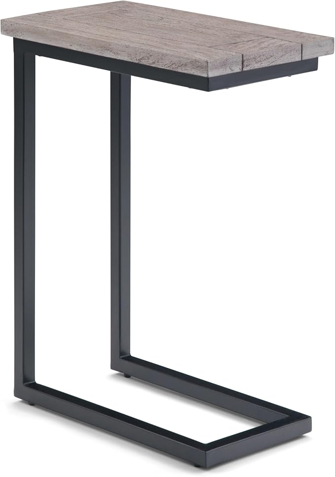 SIMPLIHOME Skyler 18-inch Wide Solid Mango/Metal Industrial C-Shaped End Table in Birch/Black for Living Room, Office, or Bedroom, Assembled