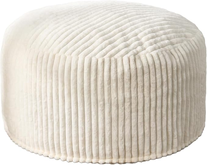 Hobestluk 5ft Bean Bag Chairs for Adults Large Beanbag Chair with Dutch Corded Plush Cover Big Bean Bag Chair for Living Room Bedroom Dorm Office - White (50” x 50” x 24”)