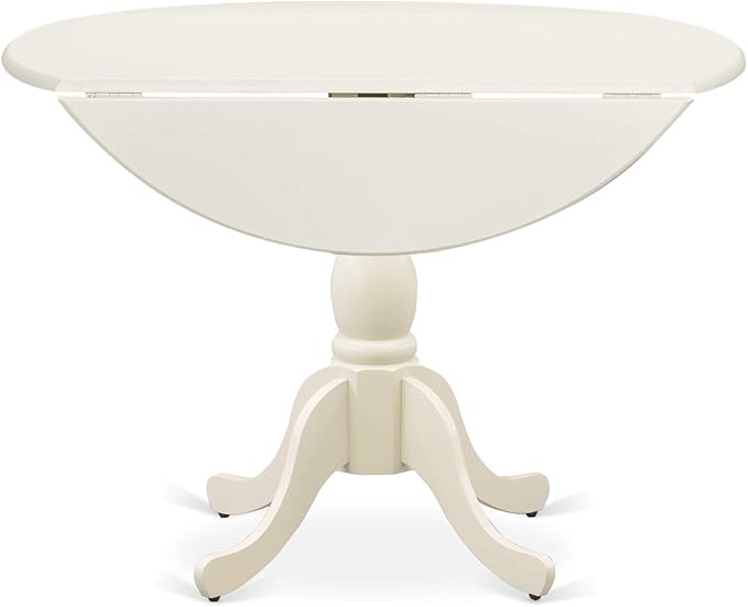 East West Furniture DMAB3-LWH-02 3 Piece Dining Table Set Contains a Round Dining Room Table with Dropleaf and 2 Light Beige Linen Fabric Upholstered Chairs, 42x42 Inch, Linen White
