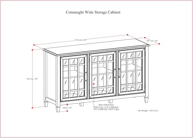 SIMPLIHOME Connaught SOLID WOOD 60 inch Wide Traditional Wide Storage Cabinet Buffet in White for the Living Room, Entryway and Family Room