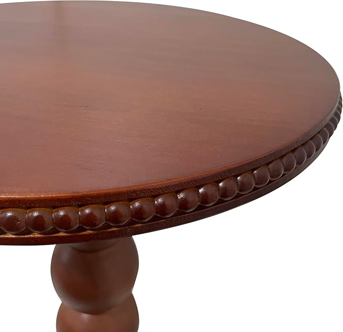 JUIOETURBoho Beaded Round Side Table - Handcrafted Small Accent Table for Small Spaces w/Solid Wood Leg - Drink Table for Living Room, Bedroom, Dorm, Office & Tight Corners (Brown)