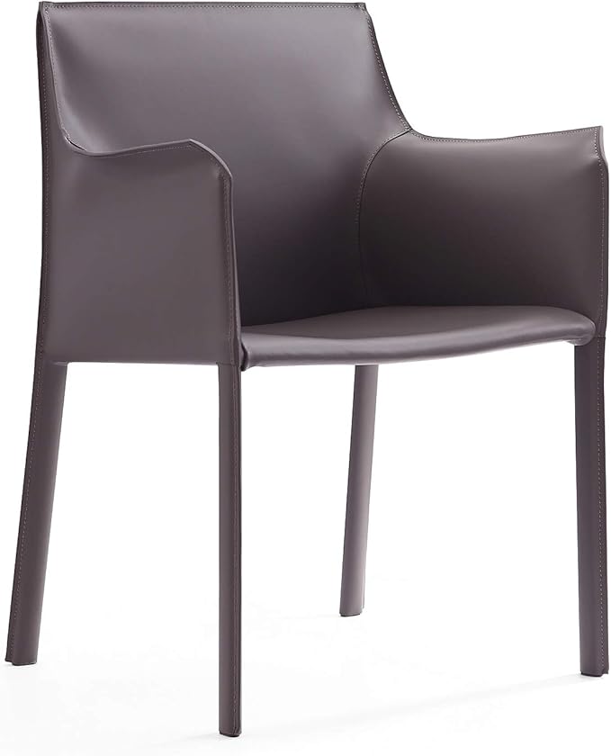 Manhattan Comfort Paris Modern Saddle Leather Dining Chairs, Metal Frame, Comfortable Padded Seat, Fully Assembled Armchair Accent Furniture, Set of 2, Grey