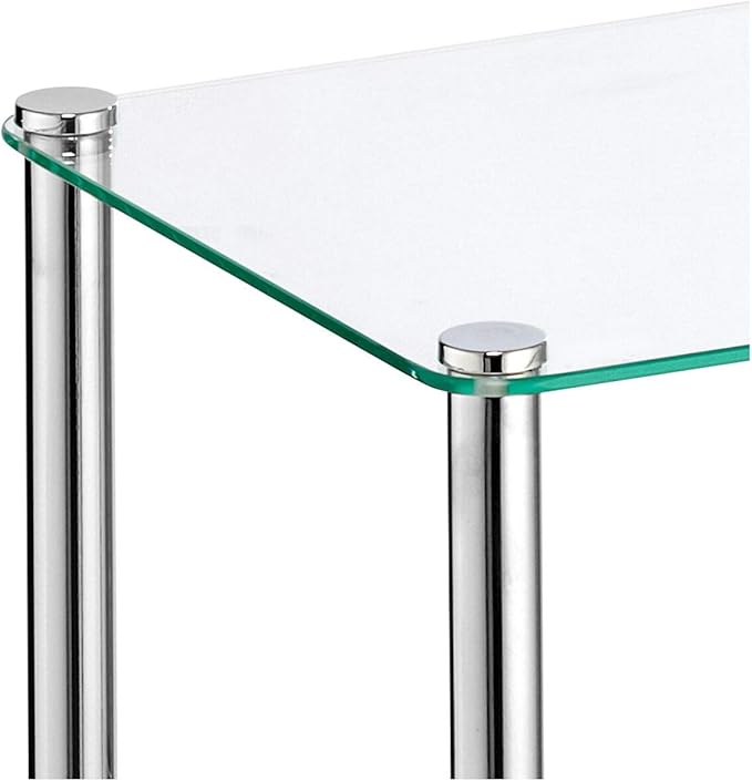 mDesign Metal/Glass 3-Tier Storage Tower, Narrow Shelving Display Unit, Open Glass Shelves; Multi-Use Stand for Living Room, Bathroom, Home Office, Hallway, Bedroom Organization - Chrome/Clear