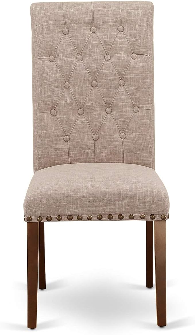 East West Furniture NOBR3-MAH-04 3 Piece Dining Room Table Set Contains a Rectangle Kitchen Table with Butterfly Leaf and 2 Light Tan Linen Fabric Parson Chairs, 32x54 Inch, Mahogany