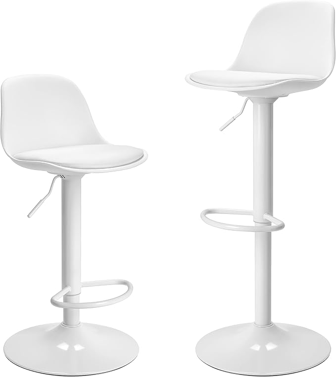 Finnhomy Bar Stools Set of 2, Swivel Barstools with Footrest and Ergonomic PP Back, Counter Height Adjustable Modern Counter Stools for Kitchen, White
