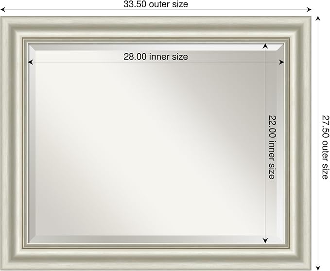 Amanti Art Bathroom Mirror for Over Sink, 28x34 Sophia Silver Rectangle Vanity Mirror, Large Traditional Frame, Hangs Horizonally and Vertically, Bathroom Wall Decor, Beveled Edge