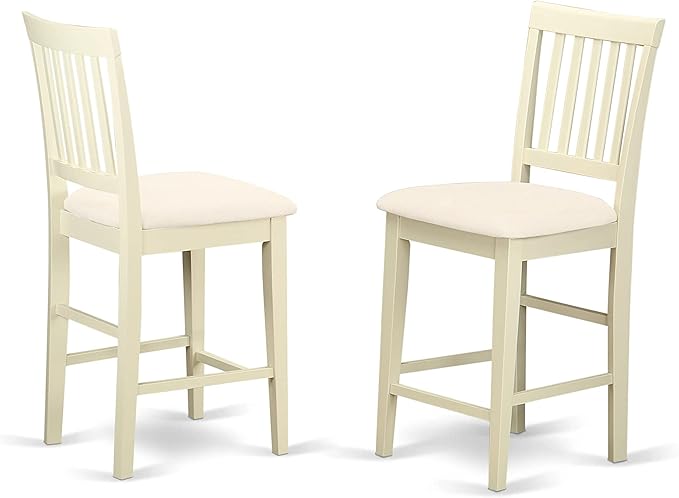 East West Furniture EDVN5-WHI-C 5 Piece Counter Height Dining Table Set Includes a Round Kitchen Table with Pedestal and 4 Linen Fabric Upholstered Dining Chairs, 30x30 Inch, Buttermilk & Cherry