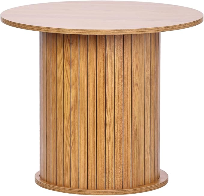 Modern Walnut End Table with Storage - Fluted Design Living Room Accent Table, Tall Bedside Nightstand & Sofa Side Table for Small Spaces, Dark Wood Finish (15.7” Wide, Natural)