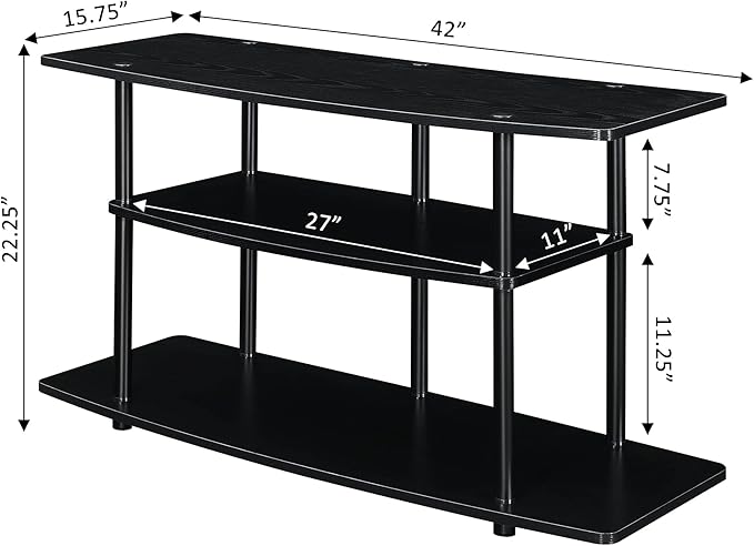 Convenience Concepts Designs2Go No Tools 3-Tier Wide TV Stand 42" - Entertainment Center for TVs up to 46 Inches, Modern TV Mount with Shelves for Living Room, Black/Black