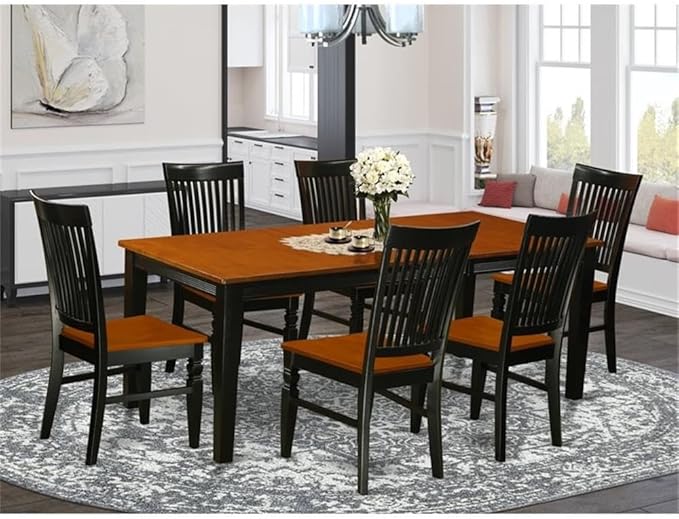 East West Furniture QUWE7-BCH-W 7 Piece Dining Table Set Consist of a Rectangle Dinner Table with Butterfly Leaf and 6 Dining Room Chairs, 40x78 Inch, Black & Cherry