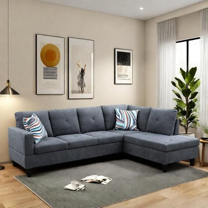NAYSAYE L Shaped Couch, Modular Sectional Couch with Ottoman Storage, Modern Lounge Sofa Convertible Sectional Couches for Living Room, Apartment, Dark Grey