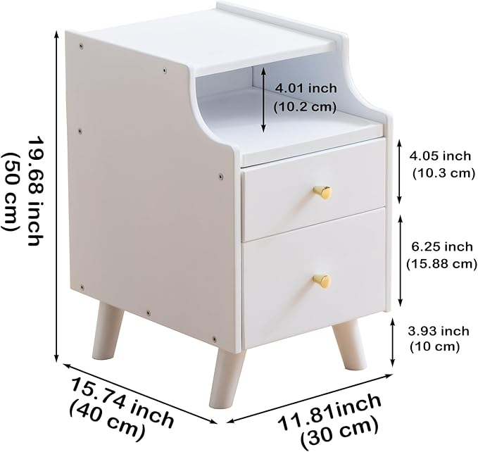 Small Nightstand, Narrow Nightstand, Solid Wood Night Stand, Narrow Side Table for Small Spaces, Couch, White Color 11.81 in Wide