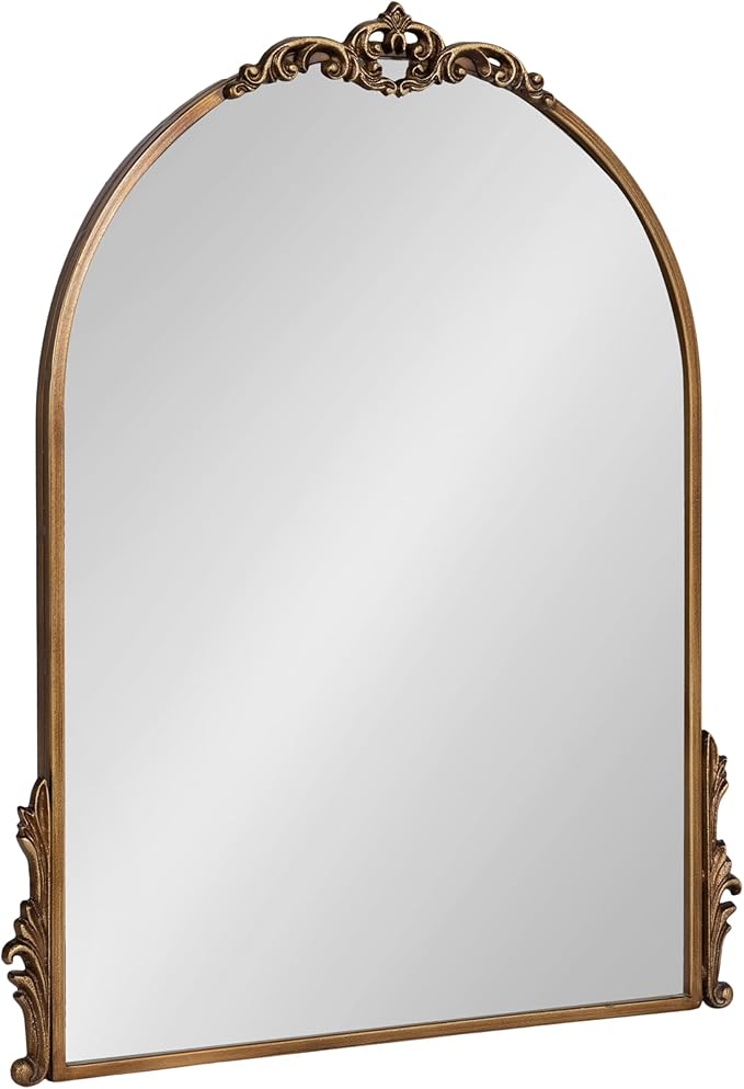 Kate and Laurel Myrcelle Traditional Arched Mirror; 21 x 26; Gold; Decorative Arch Mirror with Ornate Garland Detailing Along The Crown and Edges of The Frame