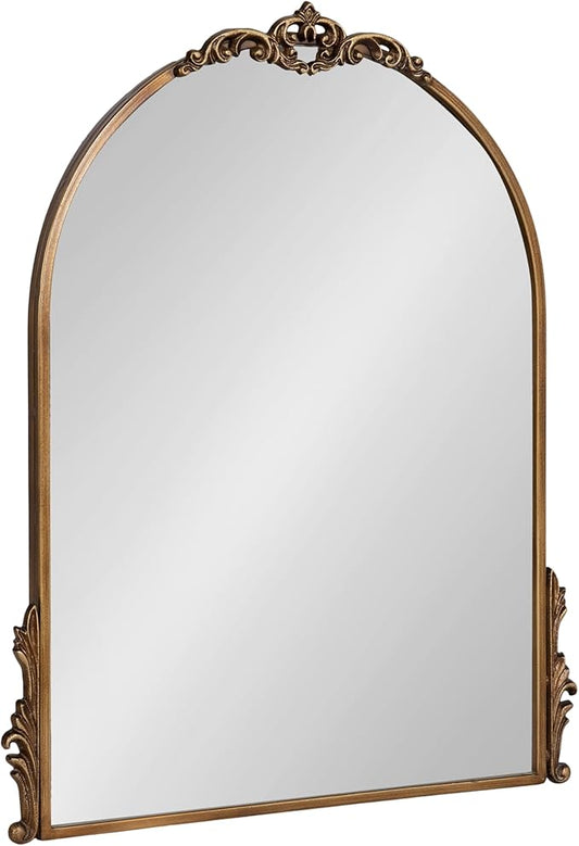 Kate and Laurel Myrcelle Traditional Arched Mirror; 21 x 26; Gold; Decorative Arch Mirror with Ornate Garland Detailing Along The Crown and Edges of The Frame