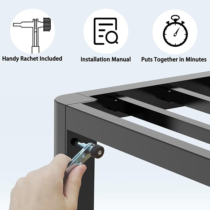 FUIOBYVV 18 Inch Twin Bed Frame with Rounded Corner and Headboard Hole Mattress Retainers 3500 LBS Metal Heavy Duty Steel Slats Support No Box Spring Needed Platform Noise Free Easy Assembly