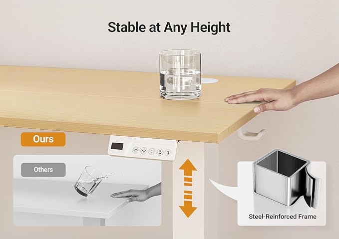 Seang Electric Standing Desk Adjustable Height, 40 x 24 Inch Sit Stand Desk with T-Shaped Frame, 3 Memory Presets & Cable Management for Home Office Computer Workstation, White Frame/Nature Top