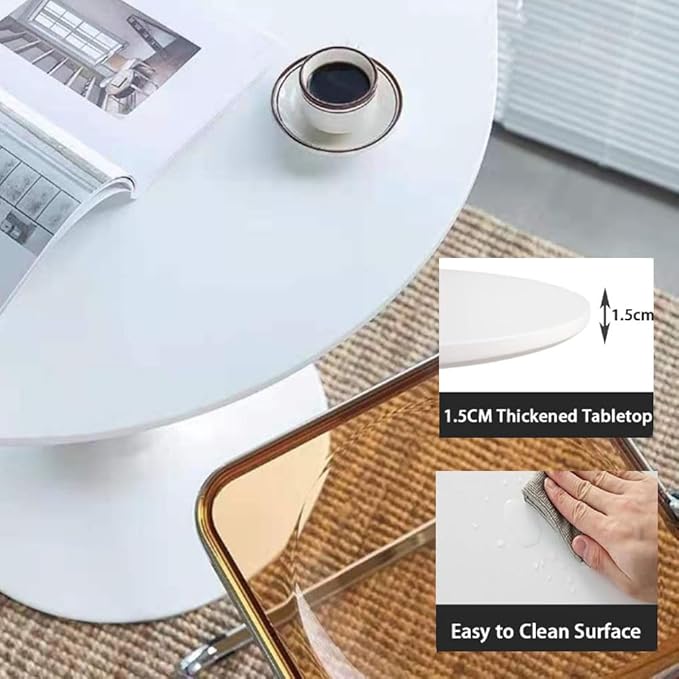 27.3" Tulip Dining Table, White, Perfect for 2-4 People, Mid-Century Modern Style, Round MDF Top with Sturdy Base for Dining Room, Living Room, Cafe