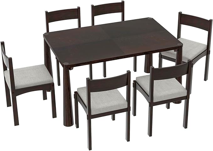 Dining Table with Chairs Set of 6, 7-Piece 60" Farmhouse Rectangular Dining Room Table with 6 Upholstered Solid Wood Chairs, Space Saving Kitchen Tables for Small Place (Espresso)
