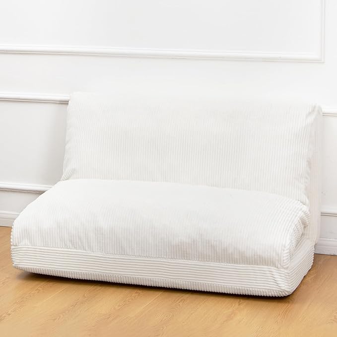N&V Folding Matress Sofa Bean Bag Bed, Foam Filling Folding Matress Sofa, Includes Removable and Machine Washable Cover, Soft Premium Corduroy (Medium, Ivory)