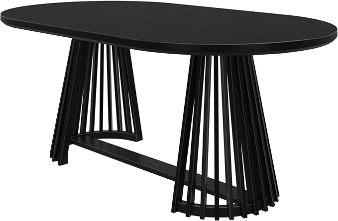 Plank+Beam Lido Oval Dining Table, 72", Round Wooden Minimalist Kitchen Table fits 4 to 6, Black