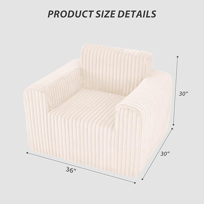 Giant Bean Bag Chair for Adults, Non-Slip Floor Sofa with High Backrest & Wider Armrest, Upgrade Whole Sponge Bean Bag Sofa Couch for Bedroom Living Room(Large,Beige,Stripe Plush)
