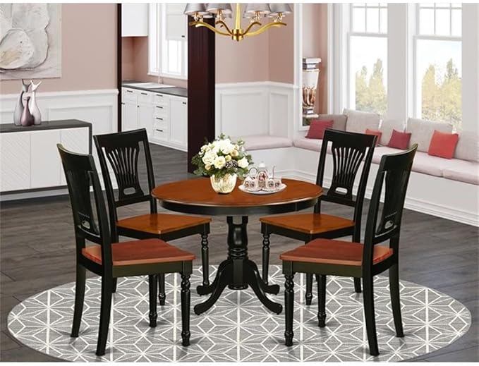 East West Furniture HLPL5-BCH-W 5 Piece Kitchen Table Set for 4 Includes a Round Dining Room Table with Pedestal and 4 Dining Chairs, 42x42 Inch, Black & Cherry