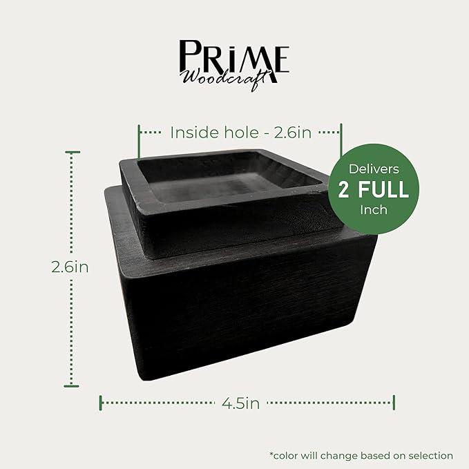 Walnut Wood Risers - 2 Inch Height, 4 Risers, Black - Square Bed Risers for Storage and Cleaning - Heavy Duty Furniture Lifter for Table, Couch and Sofa Legs at Home and Office