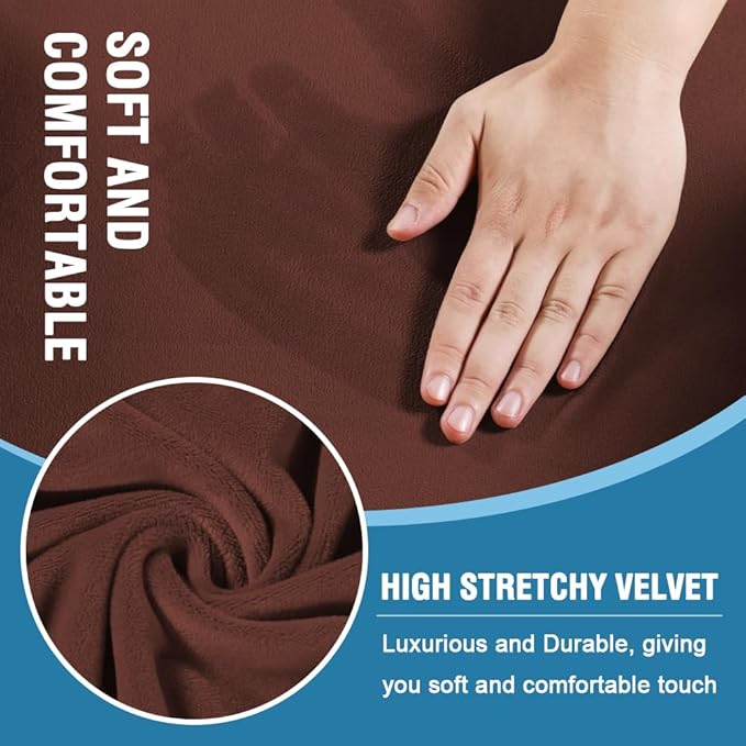 H.VERSAILTEX Sofa Cover 2 Piece T Cushion Armchair Slipcovers Thick Velvet Couch Cover Stretch T Cushion Sofa Covers for 1 Cushion Couch with 1 Individual T Cushion Covers, Burnt Brick