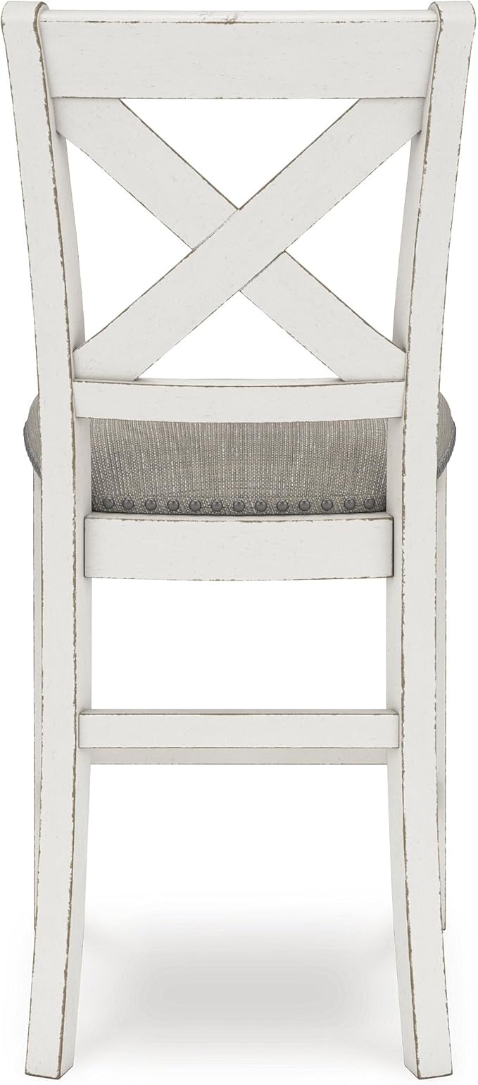 Signature Design by Ashley Robbinsdale Farmhouse Armless 24.75" Counter Height Upholstered Bar Stool with Foot Rest, Set of 2, White & Light Gray