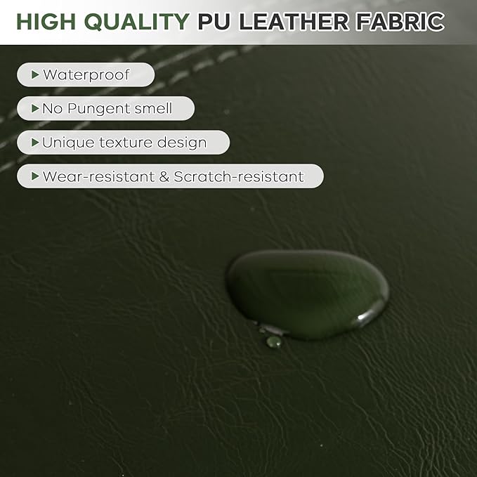 Unstuffed Pouf Cover (Only Cover, No Filler), 17.7" Faux Leather Poofy Ottoman Cover, Square Footstool For Storage Living Room Decoration Foot Rest, Footrest for Bedroom Balcony Office Chair, Green