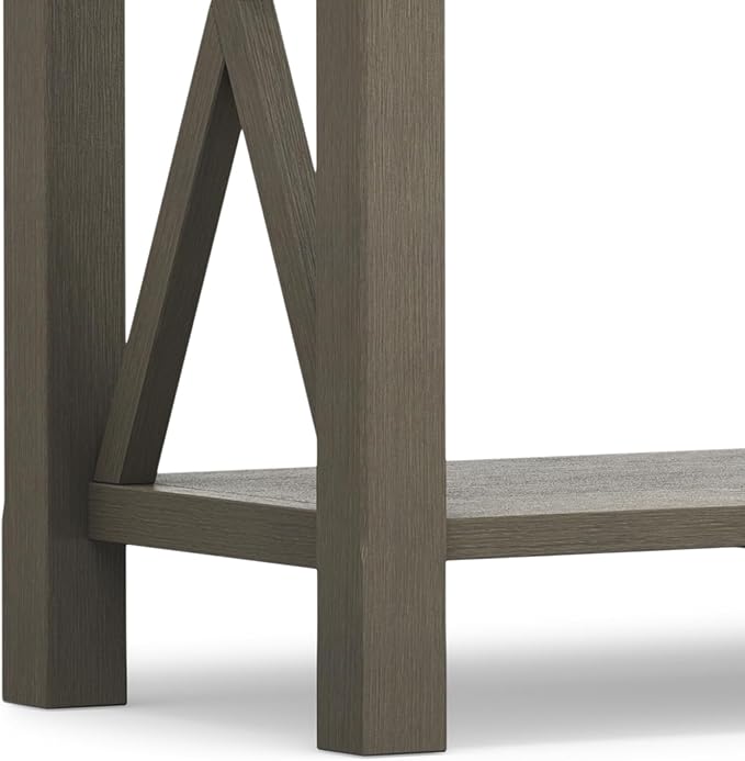 SIMPLIHOME Kitchener Console Table - 47 Inch Wide Solid Wood Sofa Table in Farmhouse Grey, Contemporary Storage Table for Entryway or Living Room with 2 Drawers, Bottom Shelf, and X-Design Side Panels