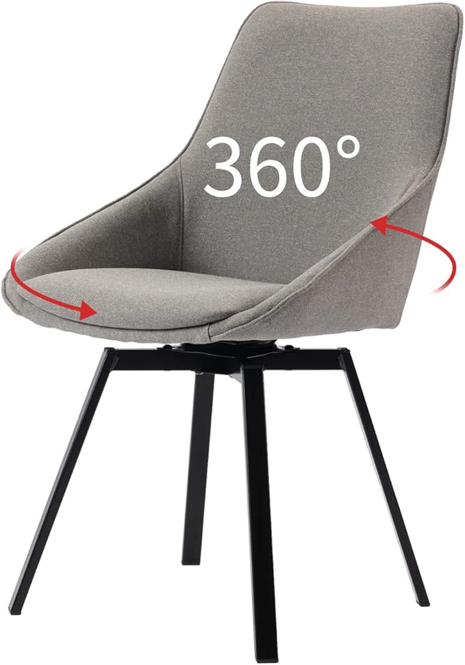 Dining Chairs Set of 2 Light Grey Living Room Chairs Fabric Upholstered Kitchen Chairs,Loads Up to 270lbs,Quick Assembly,Swivel Dining Chair