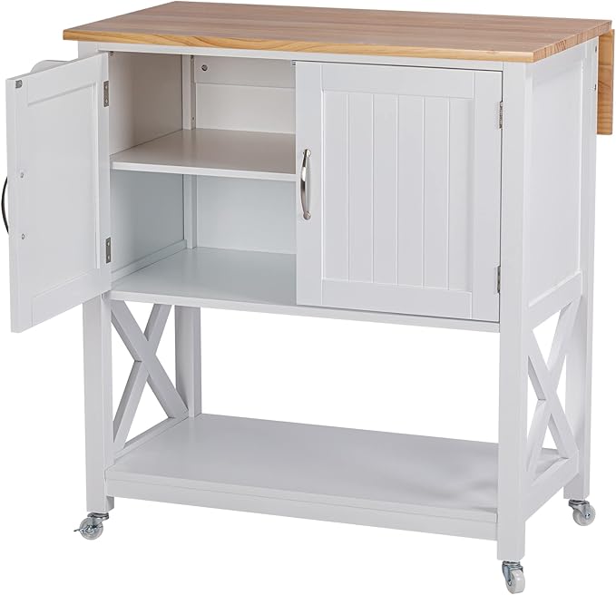 Spirich Kitchen Island on Wheels, Rolling Kitchen Cart with Storage Cabinet, Small Kitchen Island with Drop Leaf and Towel Rack for Dining Room, White